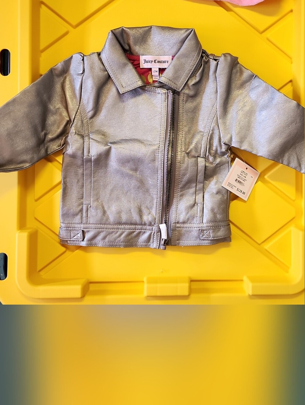 Juicy Couture Metallic Silver Faux Leather Moto Toddler Jacket 12 Months